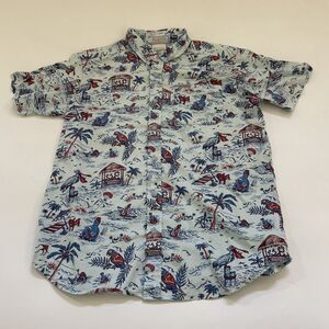 Columbia Hawaiian Shirt Button Up Small Beachy Outdoorsy Preppy‎ All Over Print